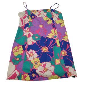 Gap linen blend bright floral mini dress multi color retro hippie tropical